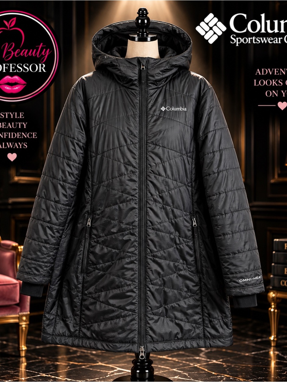 💕Columbia Omni-Heat Long Hooded Puffer Coat Black Women's 1X